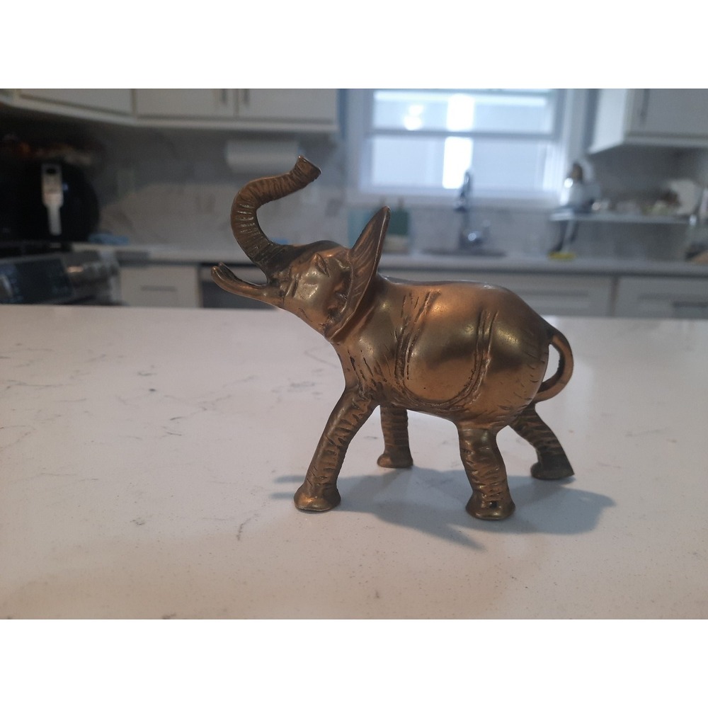Vintage Brass Elephant Figurine "Trunk Up For Good Luck". Beautiful 1 Ear Up